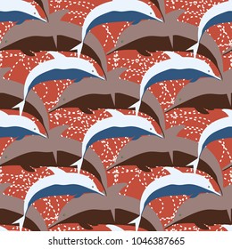 Seamless texture with a flock of dolphins under water, illustration for background