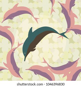 Seamless texture with a flock of dolphins under water, illustration for background