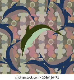 Seamless texture with a flock of dolphins under water, illustration for background