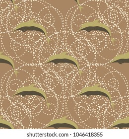 Seamless texture with a flock of dolphins under water, illustration for background