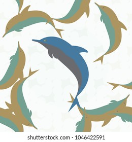 Seamless texture with a flock of dolphins under water, illustration for background