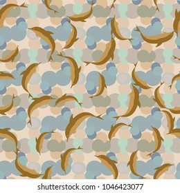 Seamless texture with a flock of dolphins under water, illustration for background
