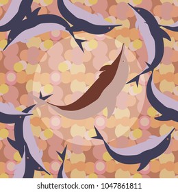 Seamless texture with a flock of dolphins under water, illustration for background