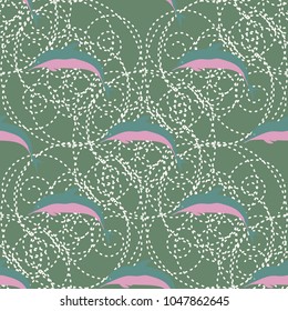 Seamless texture with a flock of dolphins under water, illustration for background