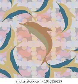 Seamless texture with a flock of dolphins under water, illustration for background