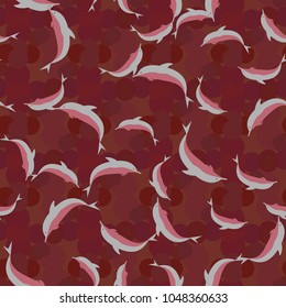 Seamless texture with a flock of dolphins under water, illustration for background