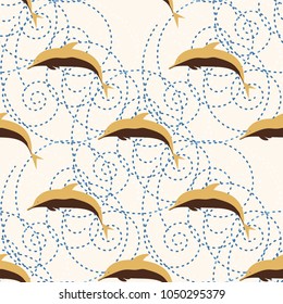Seamless texture with a flock of dolphins under water, illustration for background