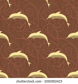 Seamless texture with a flock of dolphins under water, illustration for background