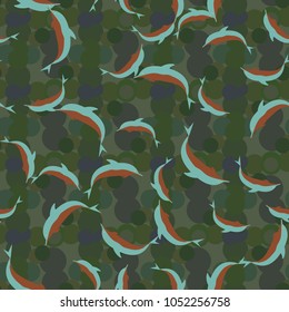 Seamless texture with a flock of dolphins under water, illustration for background