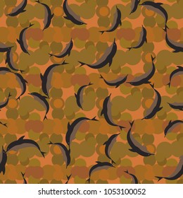 Seamless texture with a flock of dolphins under water, illustration for background