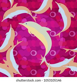 Seamless texture with a flock of dolphins under water, illustration for background
