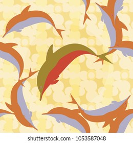 Seamless texture with a flock of dolphins under water, illustration for background