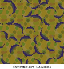 Seamless texture with a flock of dolphins under water, illustration for background