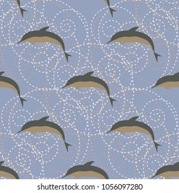 Seamless texture with a flock of dolphins under water, illustration for background