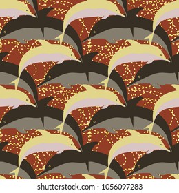 Seamless texture with a flock of dolphins under water, illustration for background