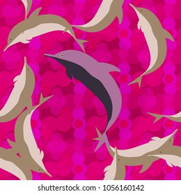 Seamless texture with a flock of dolphins under water, illustration for background
