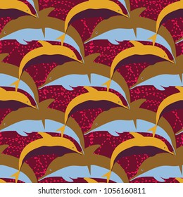 Seamless texture with a flock of dolphins under water, illustration for background