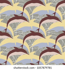 Seamless texture with a flock of dolphins under water, illustration for background