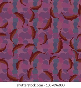 Seamless texture with a flock of dolphins under water, illustration for background