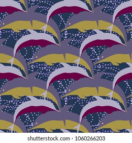 Seamless texture with a flock of dolphins under water, illustration for background