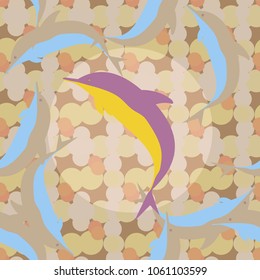 Seamless texture with a flock of dolphins under water, illustration for background