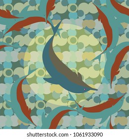 Seamless texture with a flock of dolphins under water, illustration for background