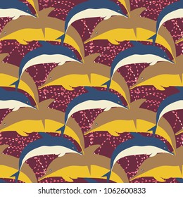 Seamless texture with a flock of dolphins under water, illustration for background
