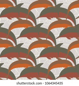 Seamless texture with a flock of dolphins under water, illustration for background