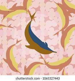 Seamless texture with a flock of dolphins under water, illustration for background