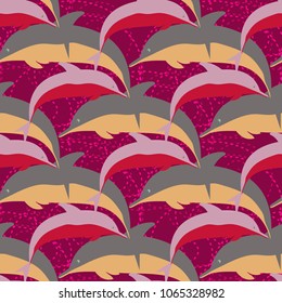 Seamless texture with a flock of dolphins under water, illustration for background