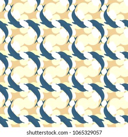 Seamless texture with a flock of dolphins under water, illustration for background
