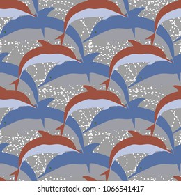Seamless texture with a flock of dolphins under water, illustration for background