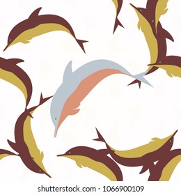 Seamless texture with a flock of dolphins under water, illustration for background