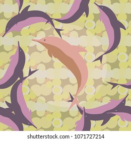Seamless texture with a flock of dolphins under water, illustration for background