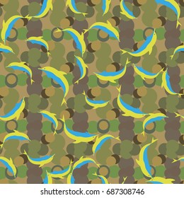 Seamless texture with a flock of dolphins under water, illustration for background