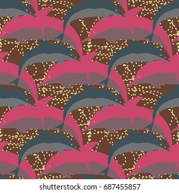 Seamless texture with a flock of dolphins under water, illustration for background