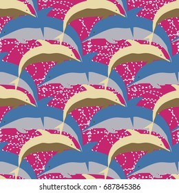 Seamless texture with a flock of dolphins under water, illustration for background