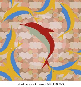 Seamless texture with a flock of dolphins under water, illustration for background