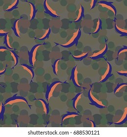 Seamless texture with a flock of dolphins under water, illustration for background