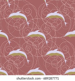 Seamless texture with a flock of dolphins under water, illustration for background