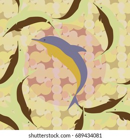 Seamless texture with a flock of dolphins under water, illustration for background