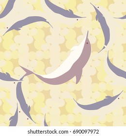 Seamless texture with a flock of dolphins under water, illustration for background