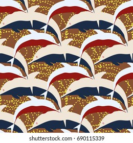 Seamless texture with a flock of dolphins under water, illustration for background
