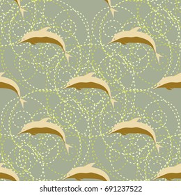 Seamless texture with a flock of dolphins under water, illustration for background