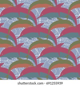 Seamless texture with a flock of dolphins under water, illustration for background