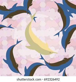 Seamless texture with a flock of dolphins under water, illustration for background
