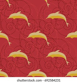 Seamless texture with a flock of dolphins under water, illustration for background