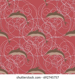 Seamless texture with a flock of dolphins under water, illustration for background