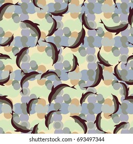 Seamless texture with a flock of dolphins under water, illustration for background