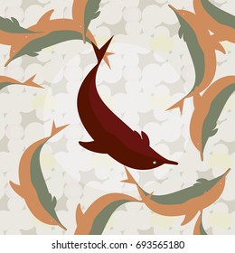 Seamless texture with a flock of dolphins under water, illustration for background